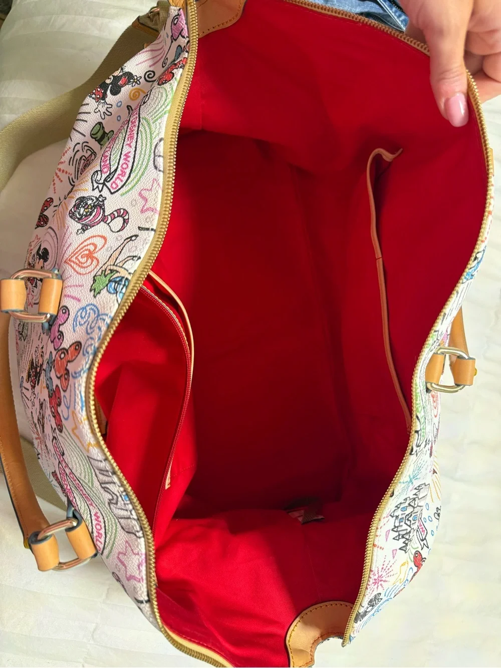 Dooney & Bourke Multicolor Disney Canvas Tote - White with Tan Trim
